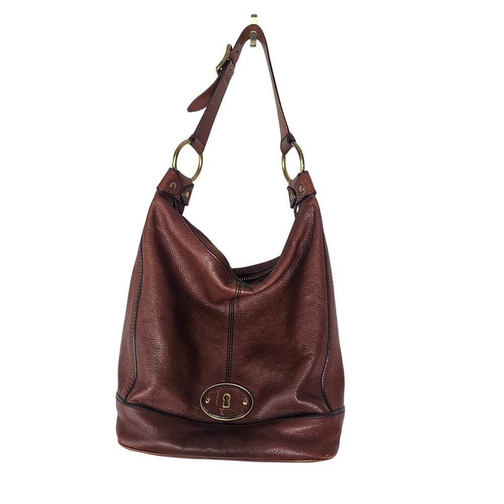 Fossil Maddox Hobo Bag Brown Leather Bucket Leather Boho Whimsygoth Classic